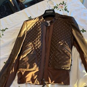 Pinko Brown Leather Jacket with Zipper Detail